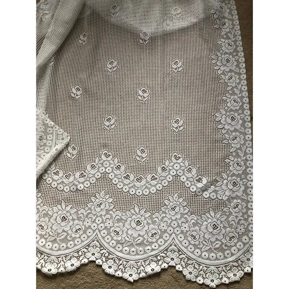 Vintage Lace Window Curtain Panel White Floral Cottage